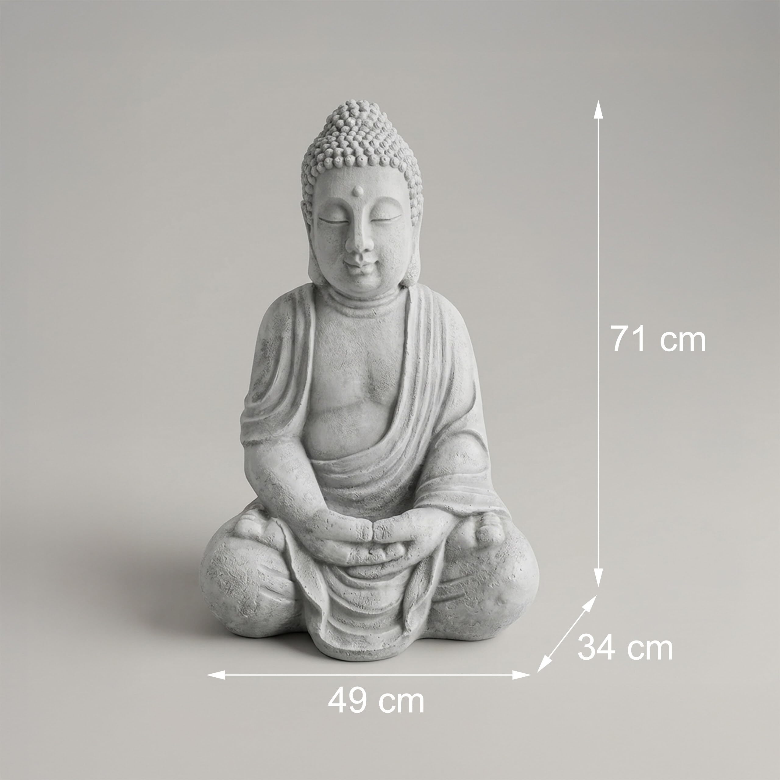 Relaxdays Buddha seduto XL 70cm, statua giardino, deco vintage soggiorno, resistente intemperie, antigelo, grigio chiaro