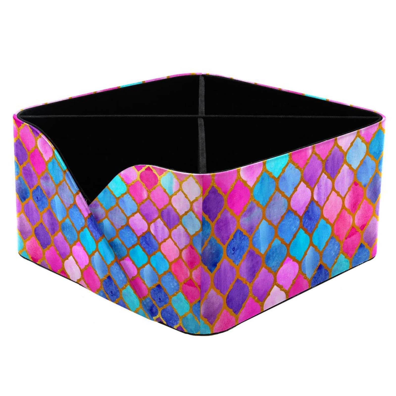 KengjuTesu Abstract Geometric Mermaid Scale Watercolor Pattern Desktop Organizer Pen Holder, Rectangular Pencil Cup for Office, Study and Makeup Stations