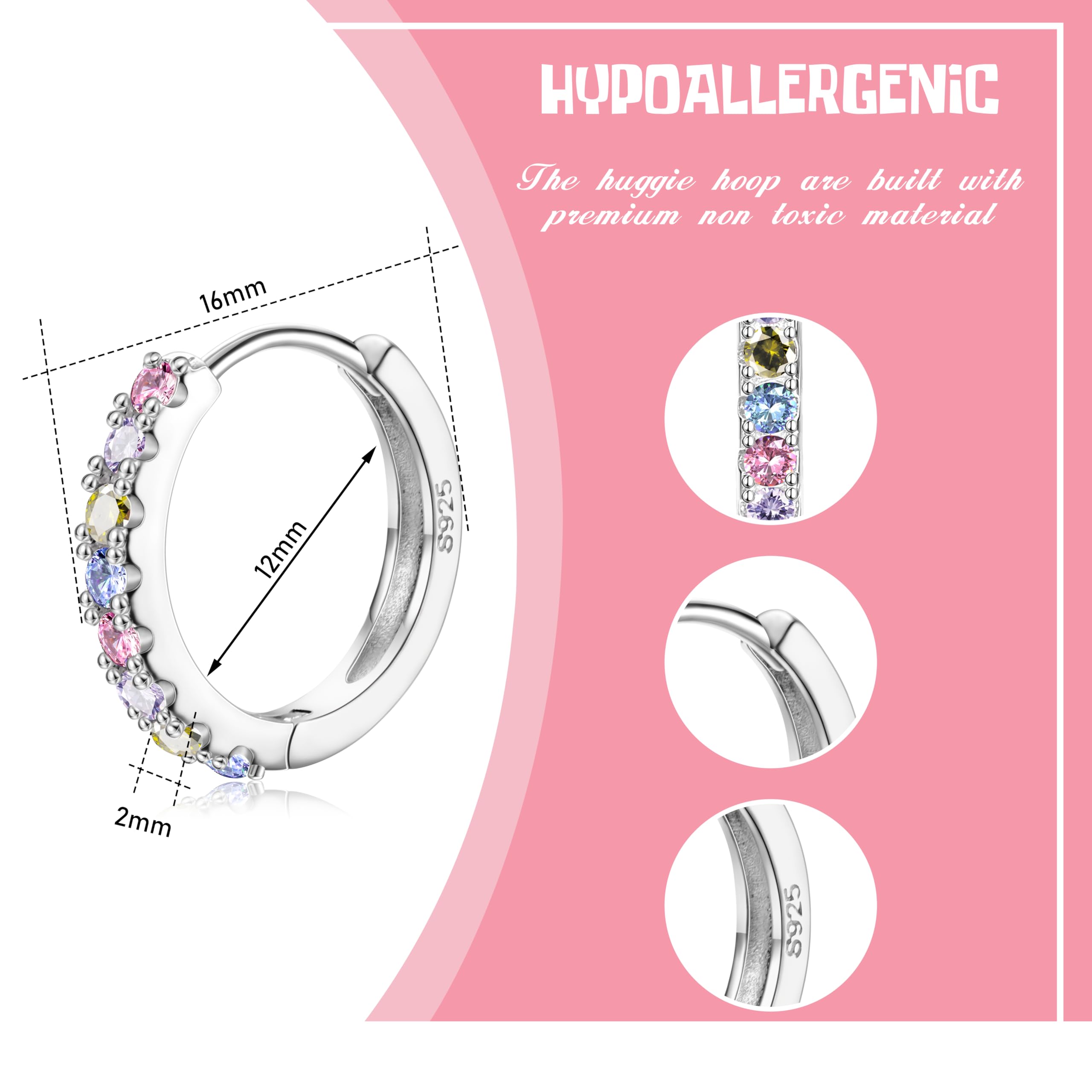 LOLIAS Ohrringe Creolen Silber 925 für Damen Mädchen Kleine Zirkonia Ohrringe 925 Sterling Silber Huggie Ohrringe Hypoallergen Schlafen Ohrringe Mädchen Kinder