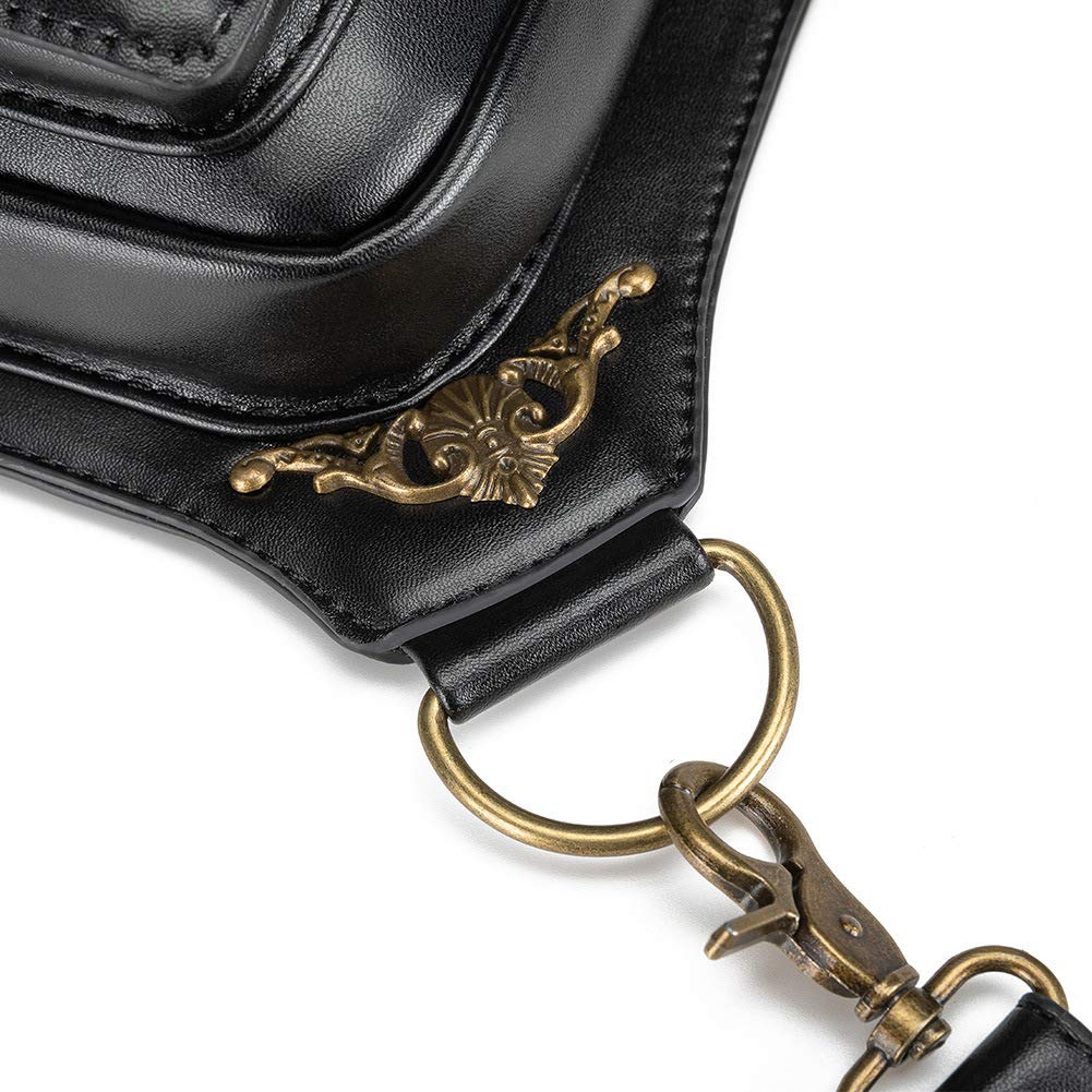 Steampunk Waist Bag Fanny Pack Fashion Gothic Leather Shoulder Crossbody Messenger Bags Thigh Leg Hip Holster Purse Travel Pouch Hiking Sport Chain Bags for Women Men