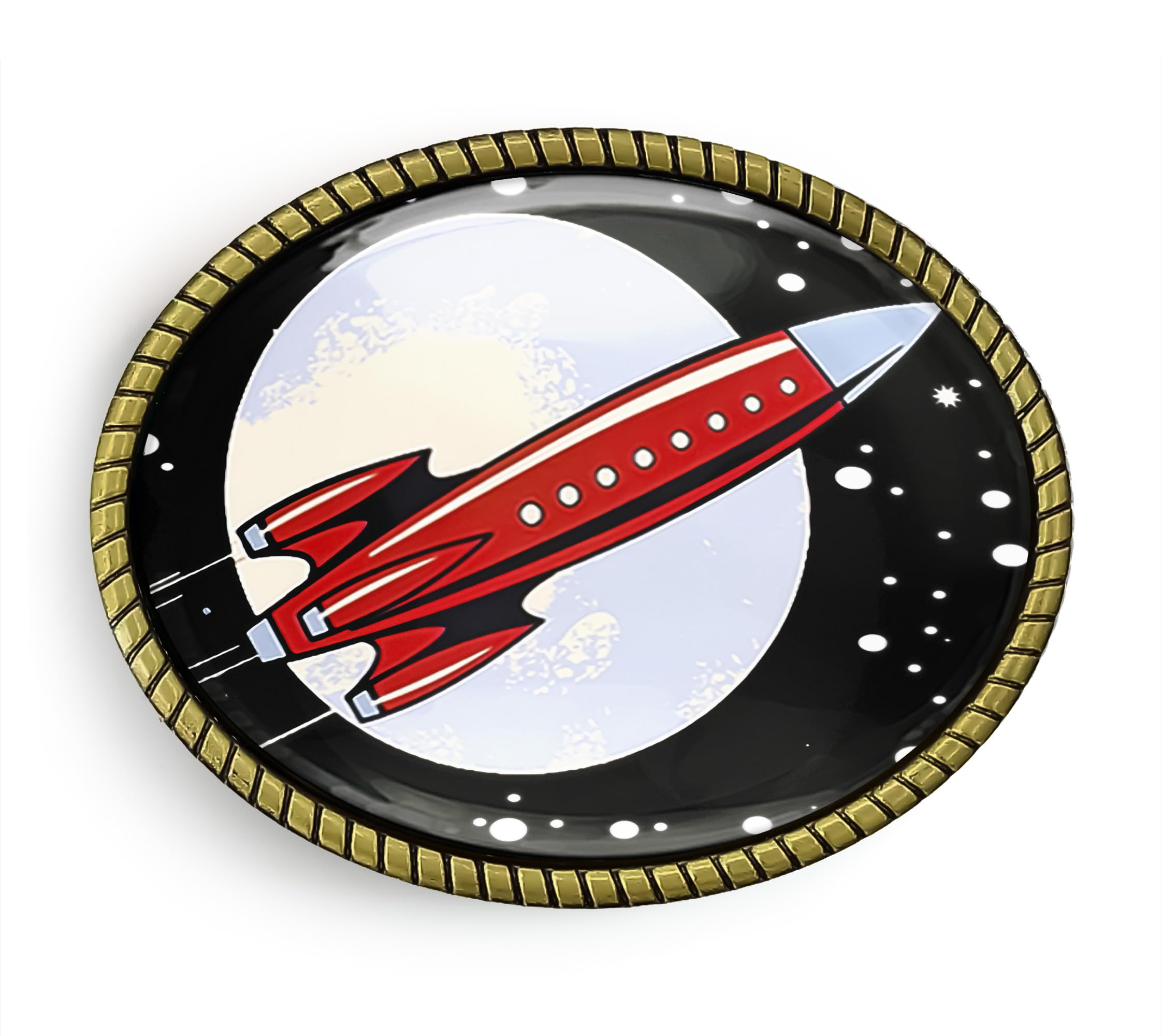 Rocketship Belt Buckle - Retro Toy Spaceship Artisan Belt Buckle