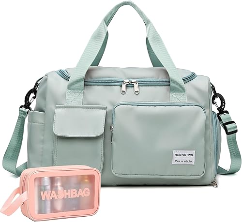 Miniatura 36 de Bolsa de Gimnasio Pequeña para Mujer, Bolsa de Lona de Viaje, Bolsa de Fin de Semana con Compartimento para Zapatos 09#Army Green
