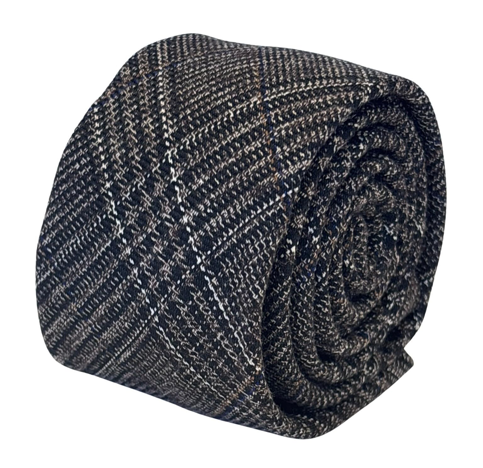 Frederick Thomas chestnut brown checked tweed wool tie