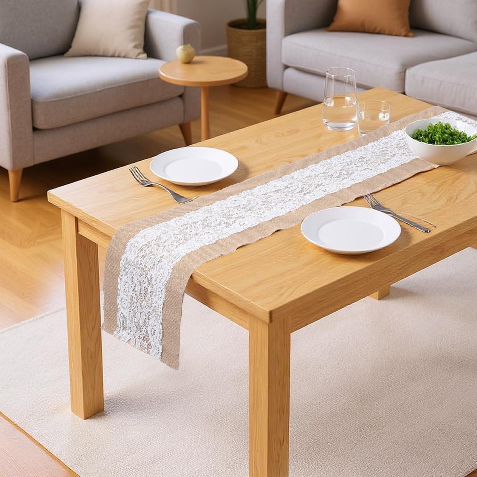 Lot de 6 chemins de table rustiques en toile de jute naturelle pour table de style rustique et rustique pour fête d'anniversaire, Thanksgiving, mariage, Noël, décoration de tables de cuisine, 30,5 x
