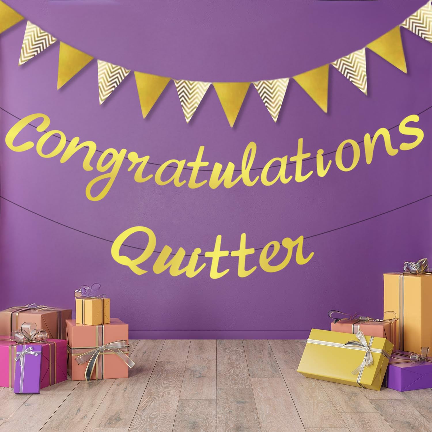 Party Propz Gold Congratulations Quitter Banner - Set of 3 Pcs Golden Congratulations Banner for Decoration | Farewell Decorations Items | Graduation Decoration Items | Golden (Cardstock, Paper) 1