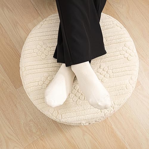 Miniatura 4 de Asuprui Puf otomano reposapiés – Taburete redondo de espuma todo en uno de felpa para un descanso acogedor, puf de piso y decoración elegante (lino)