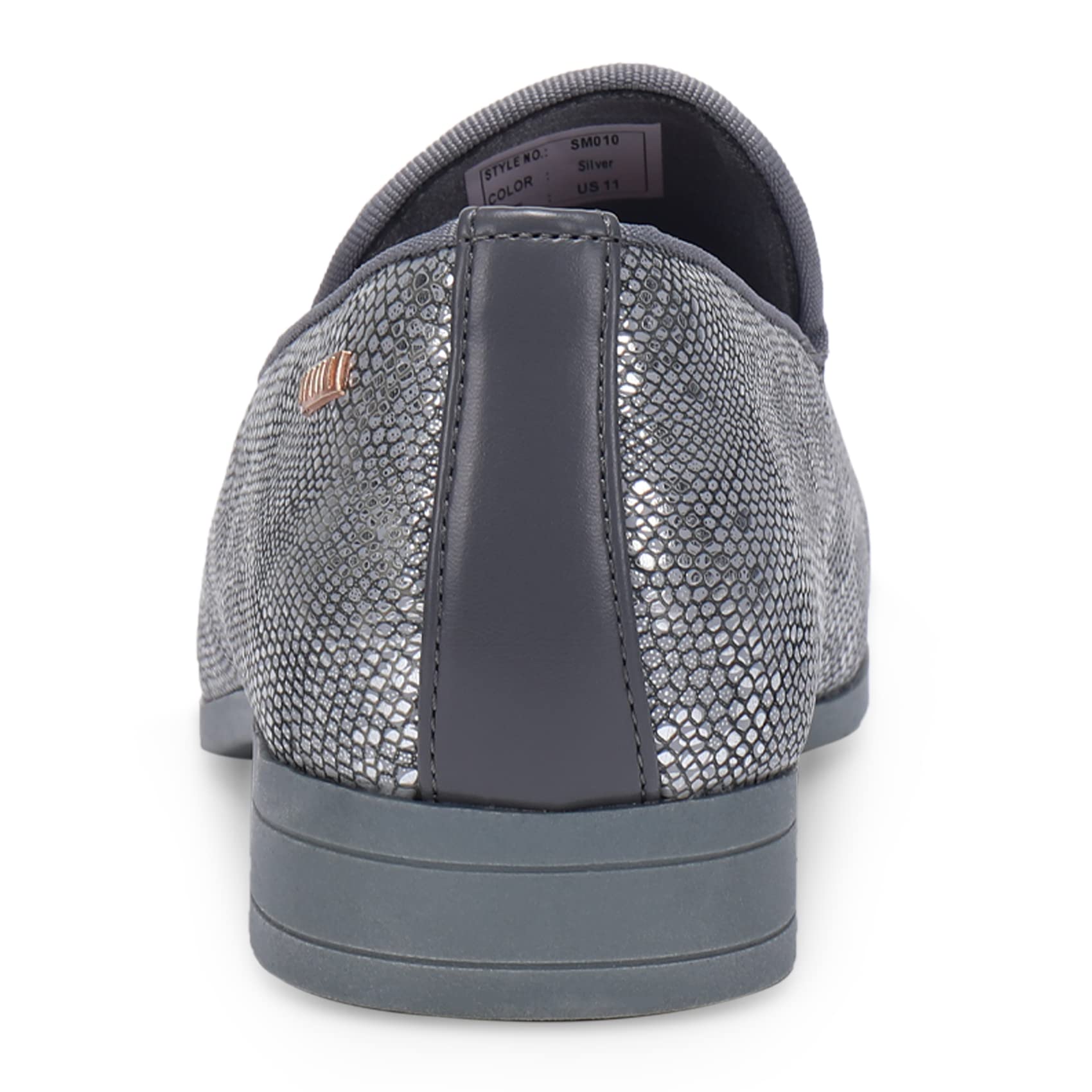 UUBARIS Mocasines de vestir para hombre, zapatos de conducción, zapatos de traje de esmoquin, Piel de serpiente sintética plateada, 42 EU