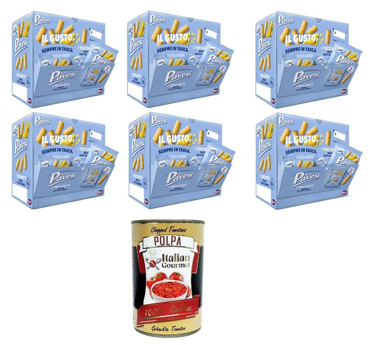 Italian Gourmet Gran Italian Gourmet Tocchetti di mais Snack, Maisstücke 6 | Croccanti bocconcini salati; knusprig und praktisch in Einzelbeuteln, Gesamtnettogewicht 1,024 kg + Kostenlos Polpa 400g