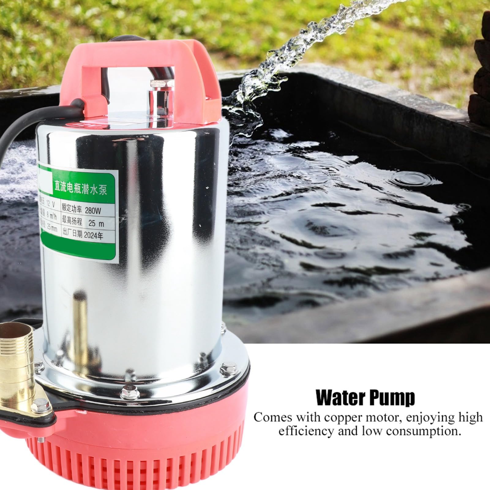 Jeffergarden Pompa Sommergibile DC 12V Uso in Giardino | Pompa per Pozzi Profondi, In Materiale Di Rame, Alta Efficienza, Da 280 W, Per Irrigazione Agricola