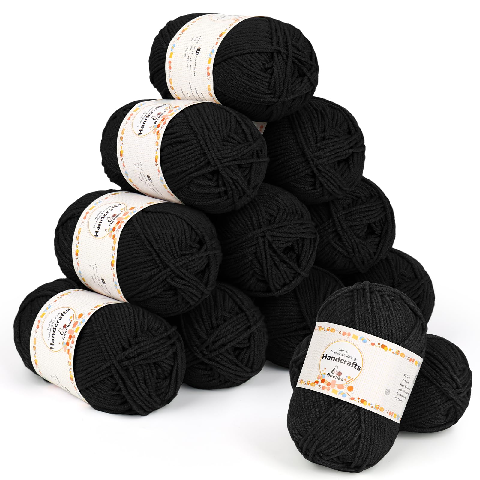 Aeelike Crochet Yarn Set 600g, 12 Pack Double Knitting Yarn Acrylic Wool 50g