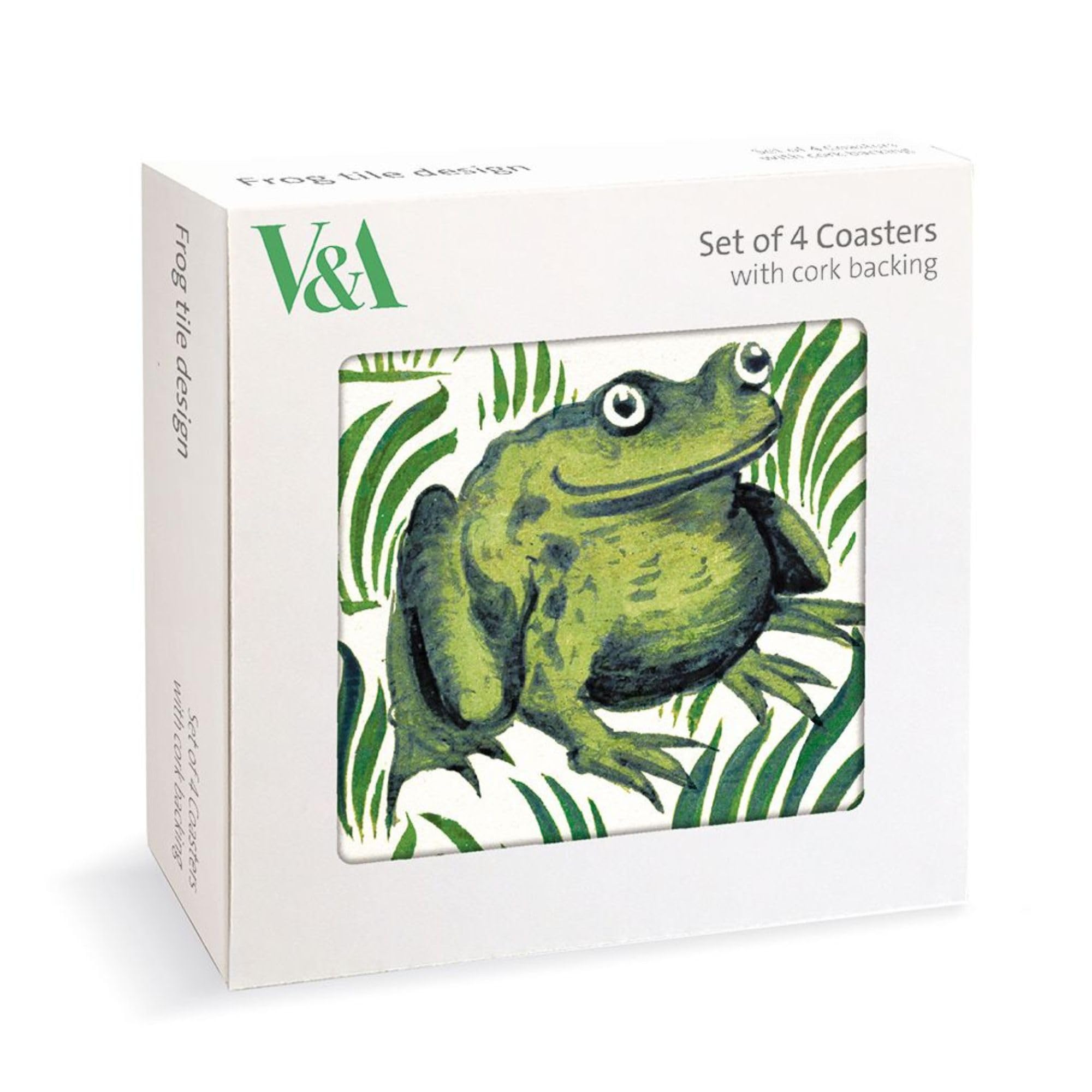 Museums & Galleries Set of 4 Coasters - Frog Tile Design - V&A Collection - - Cork Backed - Decorative Tableware for Kitchen, Dining, or Gift