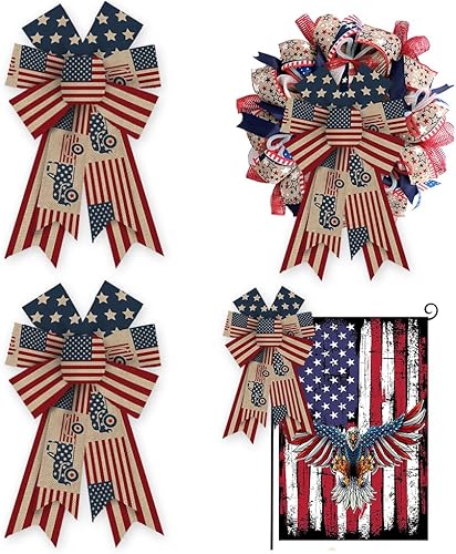 ALIBBON 2 lazos patrióticos para corona, lazos de corona del día del 4 de julio, lazos de corona de camión con bandera estadounidense para puerta