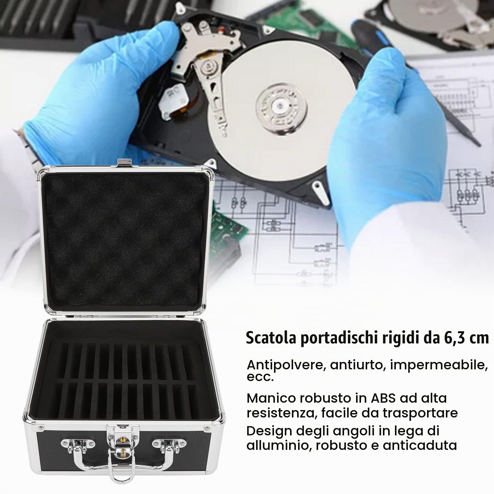 Bewinner Custodia protettiva per disco rigido, custodia protettiva in EVA con 20 alloggiamenti per unità, custodia per HDD antiurto con blocco di sicurezza per dischi rigidi da 2,5 pollici