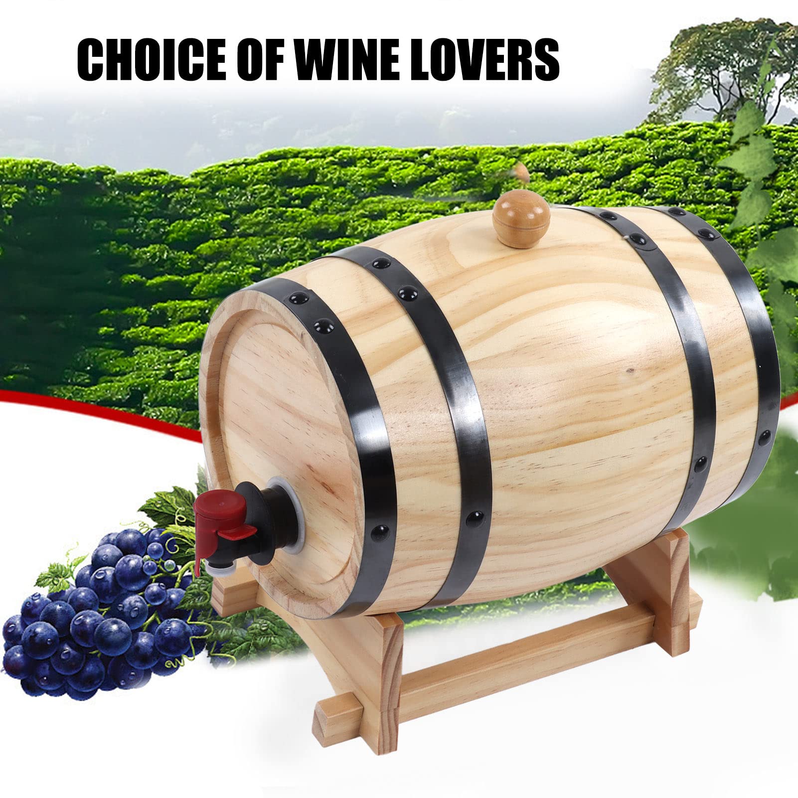 Barril de Madera de Roble con Grifo, Tapón y Soporte, 3L, para Vino, Whisky y Cerveza