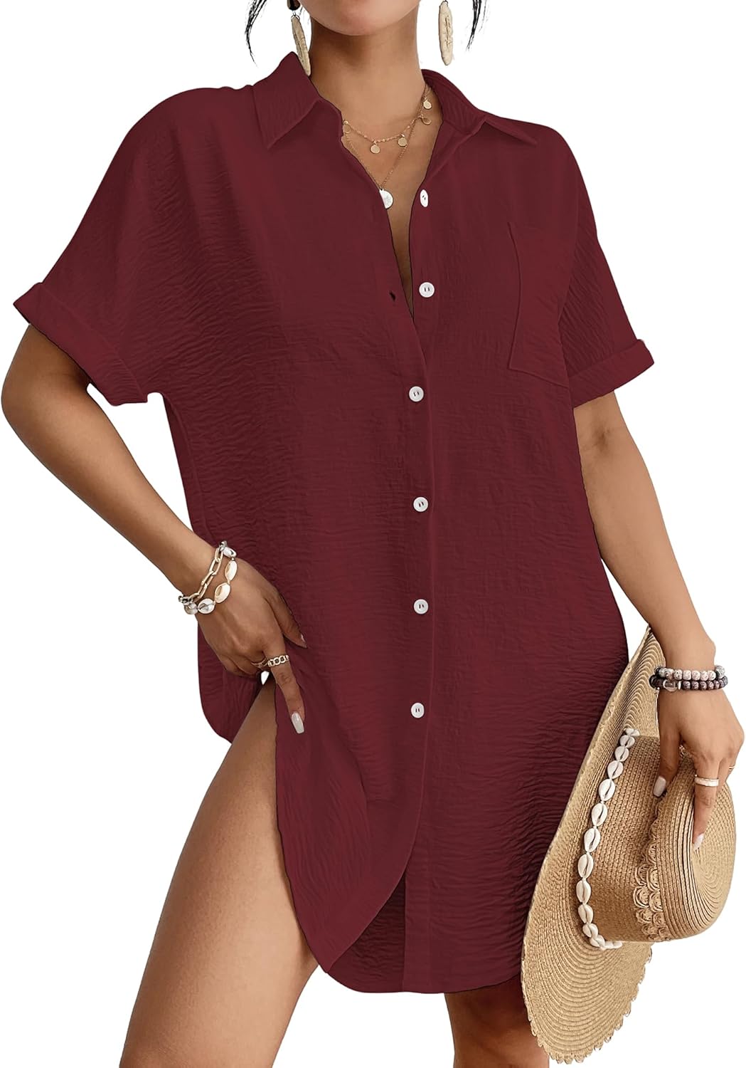 Bsubseach Women Swimsuit Coverup Shirt Dress Button Down Bathing Suit Cover Up Beachwear