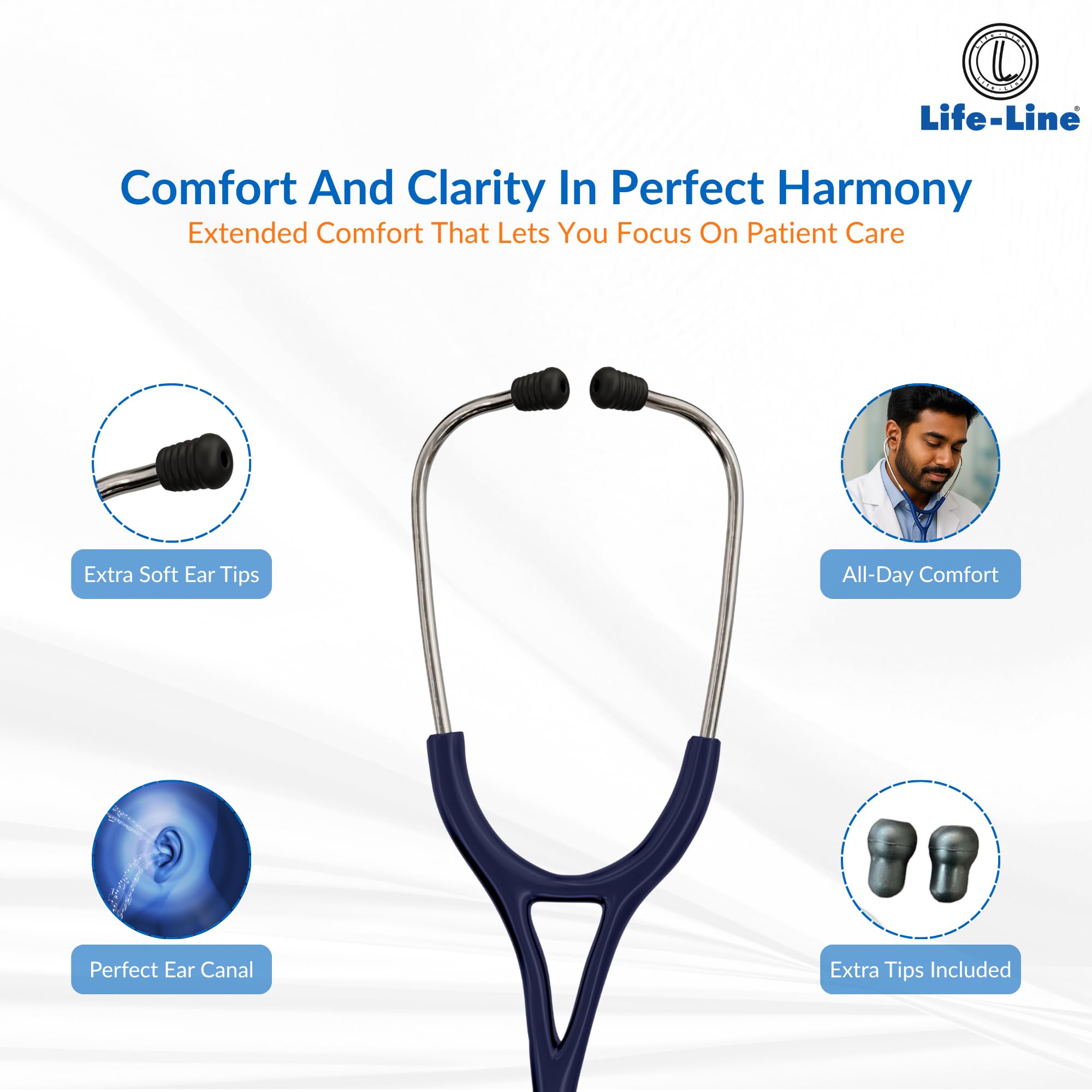 LIFE LINE Max3 SS Stethoscope (Dark Blue) | Dual Side Diaphragm Chest Piece for Adult and Paediatric | 2-way Tube | For Doctors & Students 2
