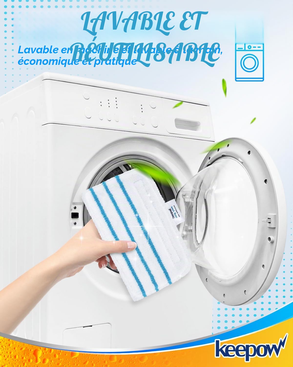 KEEPOW 5 Lingettes pour Black et Decker Balais Vapeur, Compatible avec Black et Decker Steam Mop FSM1630S/FSMP20