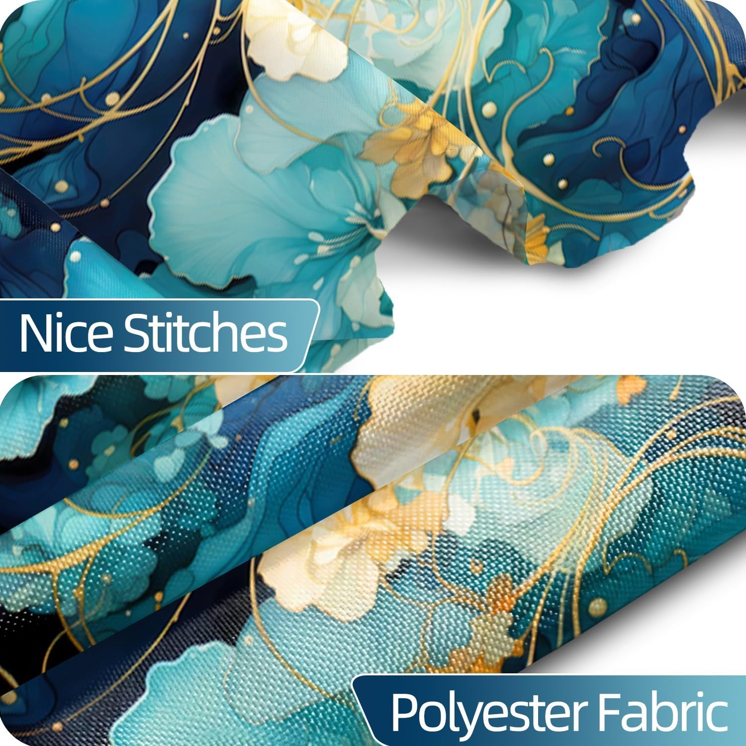 Blue Shower Curtain for Bathroom Teal Blue Yellow Flowers Shower Curtain Set with Hooks Abstract Navy Blue Black Bathtub Decor Waterproof Fabric Curtains 72x84inches