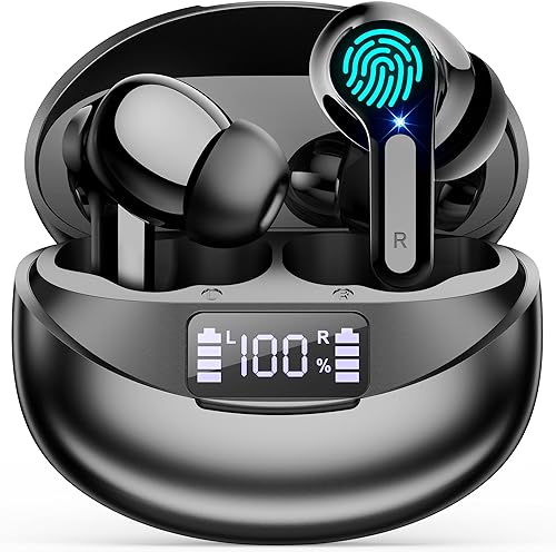 Wireless Earbuds Ear Buds Earphones-Bluetooth 5.3 USB C Mini Headphones Touch Control with Microphone Hi-Fi Stereo Sound Deep Bass CVC Noise Cancelling Dual LED Display 35H Playtime Water-Resistant