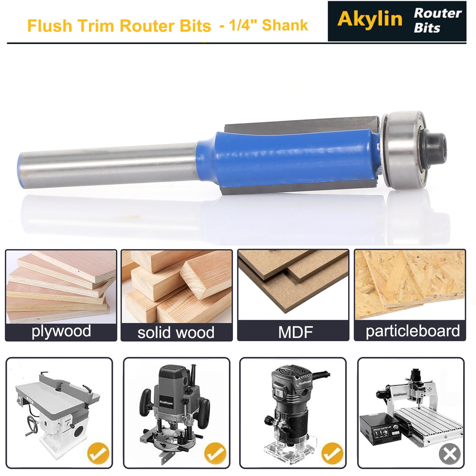 Flush Trim Router Bits 1/4 Inch Shank ,1/2“ Cut Diameter & 1” Cut Length - Image 4