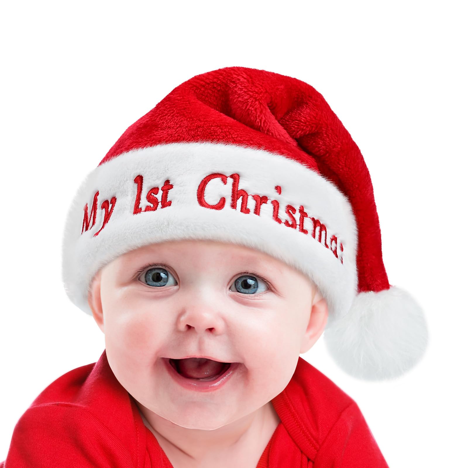 Ambandier Baby Santa Hat: My First Baby Soft Plush Classic Xmas Chirtmas Hat for Toddler Infant, Thicken Comfortable Velvet Santa Claus for Christmas New Year Holiday Festive Theme Party