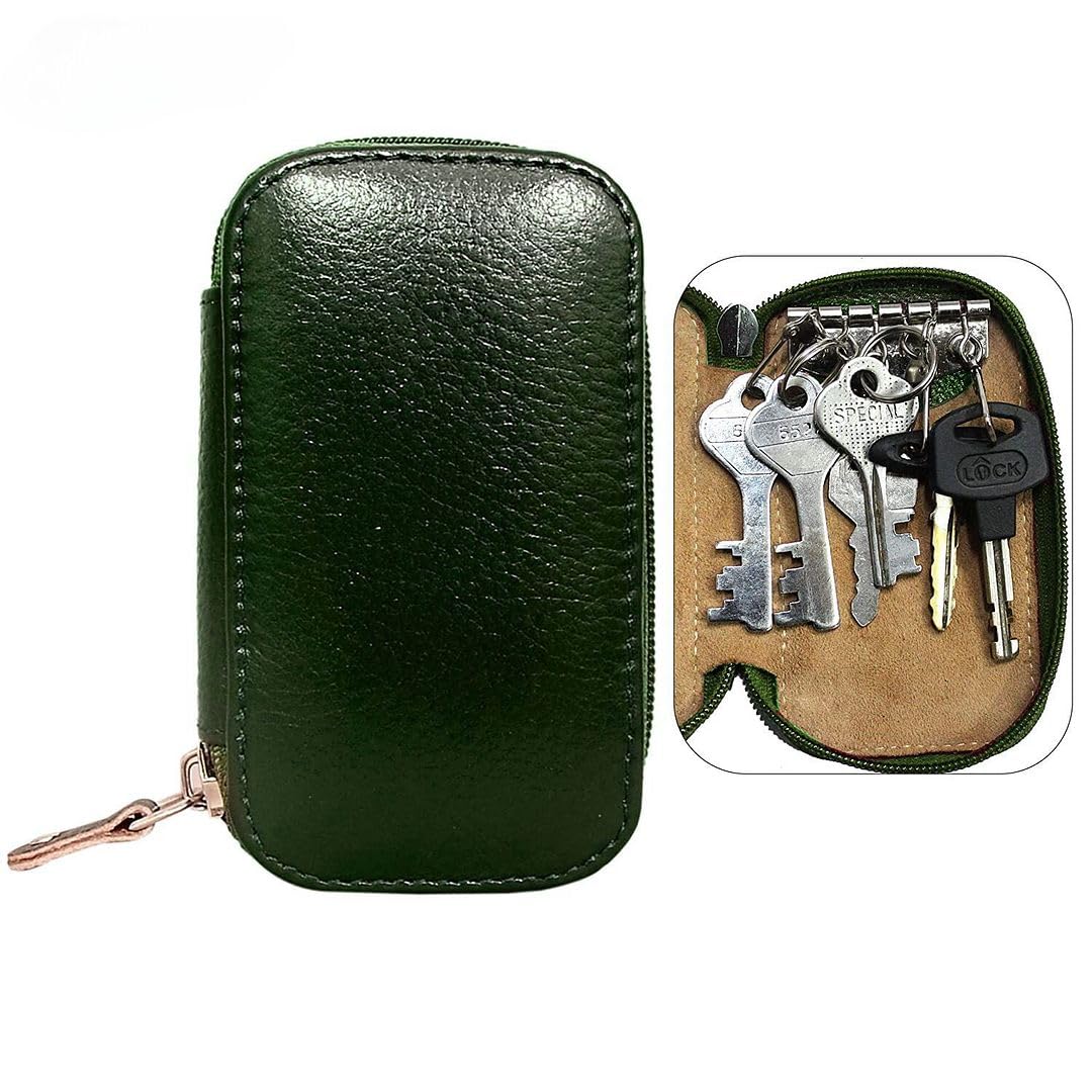 cvanu Leather Key Case Wallet Pouch Keychain Holder and 6 Hooks with Zipper Closure_cv-picture-50