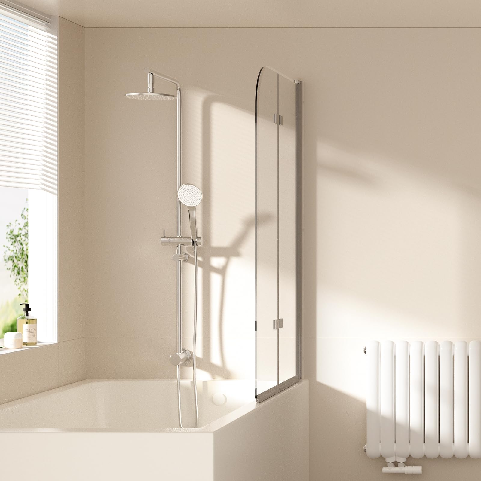 EMKE Mampara de ducha para bañera, 100 x 140 cm, accesorio plegable de 2 piezas, mampara de ducha para bañera, pared plegable de 6 mm, cristal de seguridad