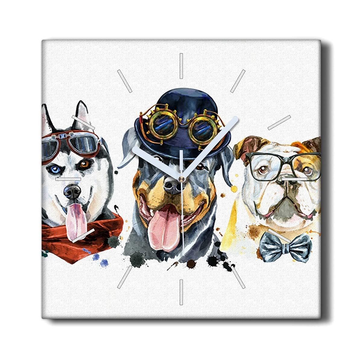 Horloge Murale sans tic-tac Chiens de Compagnie en Toile 30x30