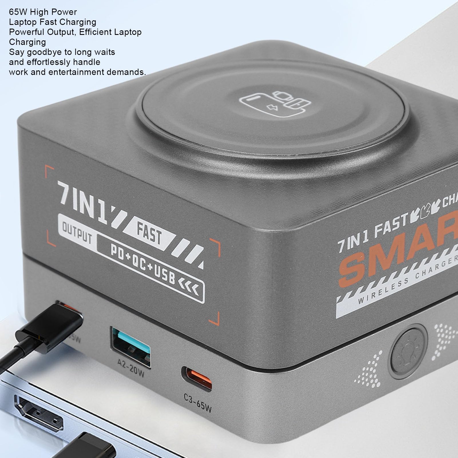 Diyeeni Stazione di Ricarica da Tavolo a 6 Porte, Hub Caricabatterie Rapido da Parete da 80 W con Caricabatterie Wireless per Smartphone, Tablet e Altro, Stazione di Ricarica USB (Spina europea)