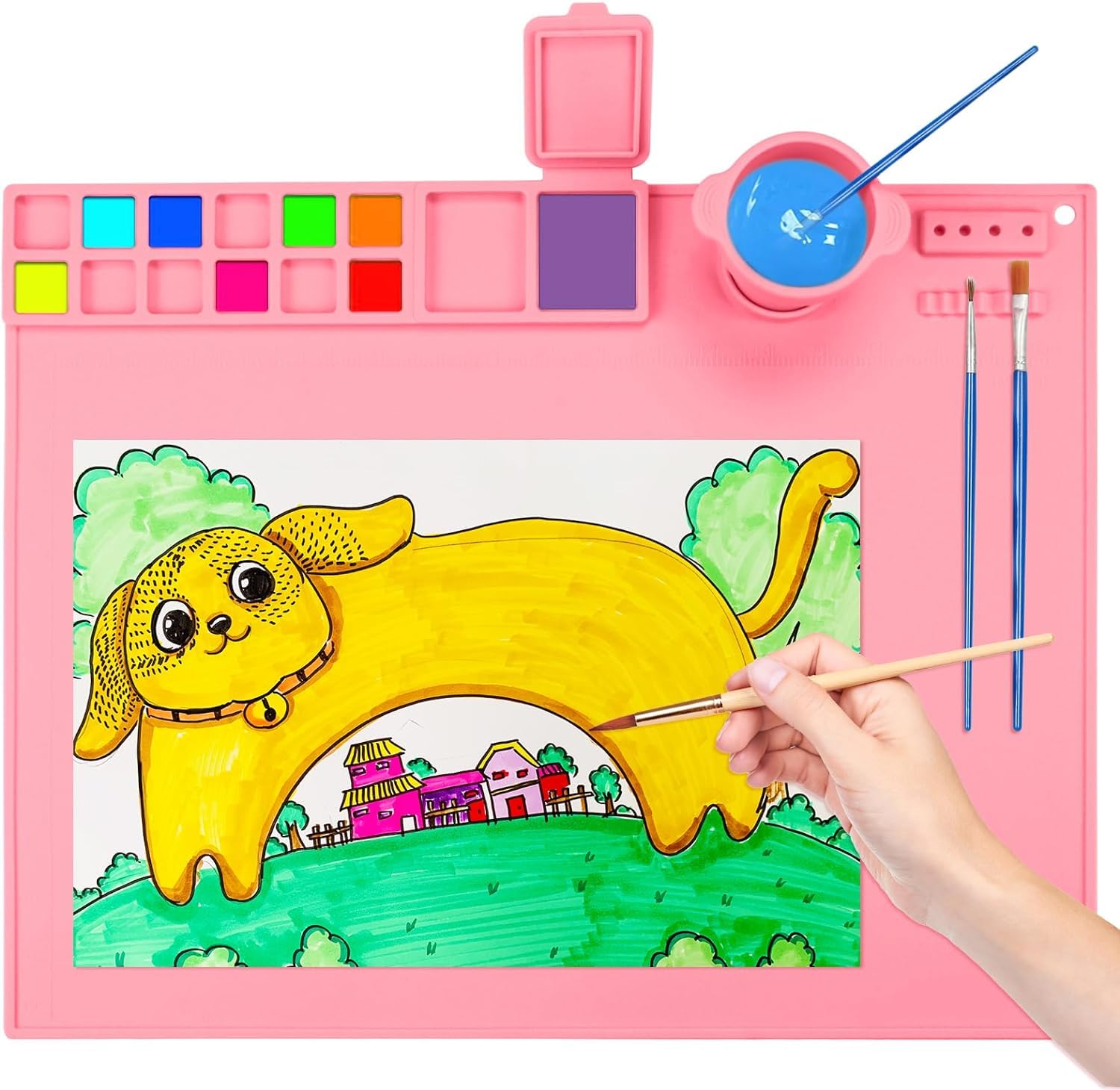 BeFunky Silicone Art Mat with Cup, Painting Mat for Crafts, Artist Mat with Brush Holders for Kids Gift, Clay, DIY Creations and Play Doh (Pink)-image-35