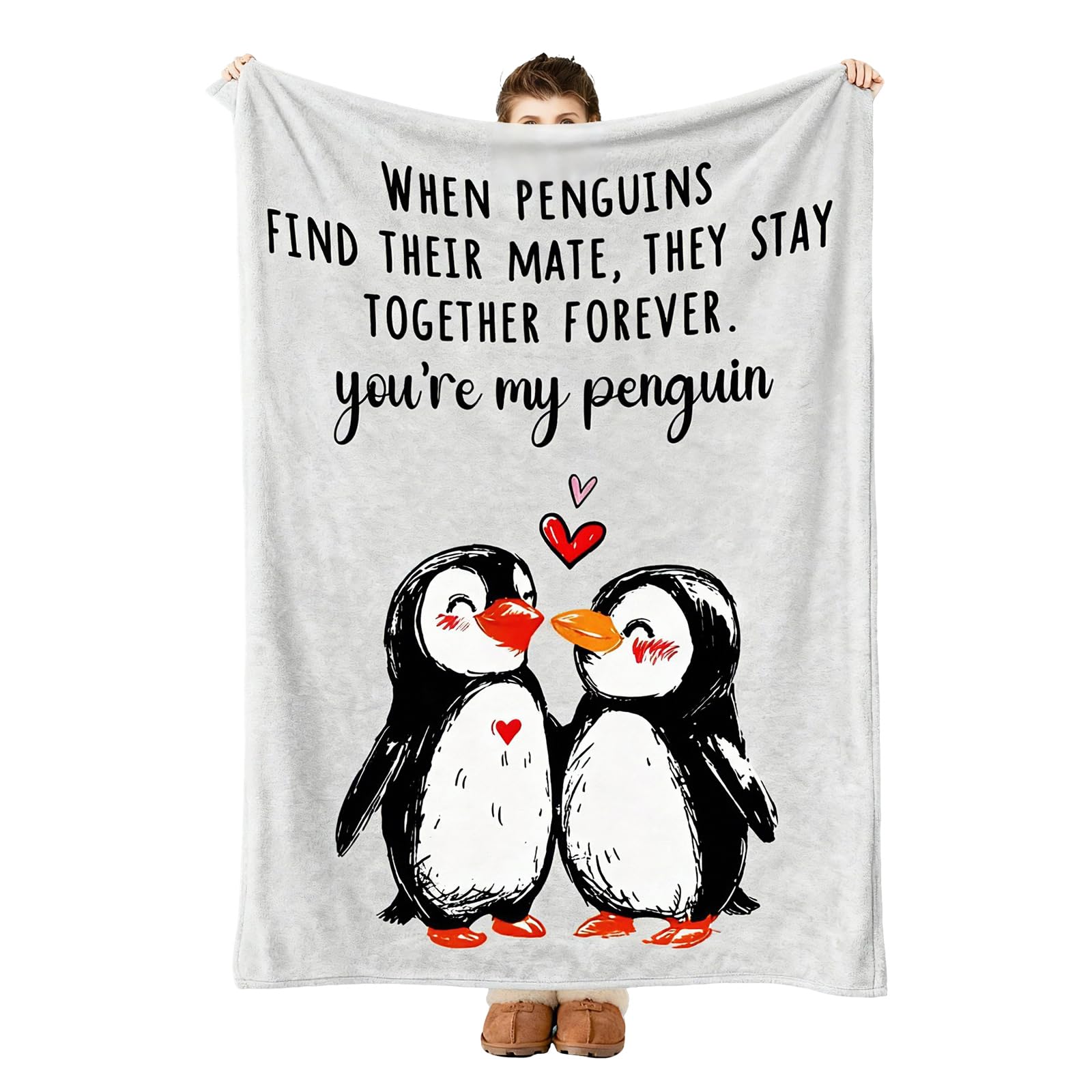 CHXAOM for Her, Girlfriend Birthday Presents, 2nd Wedding Soft Penguin Blanket, Cozy Fluffy Plush Throw Blanket for Couch Bed Sofa, Warm Fleece Blanket for All Seasons
