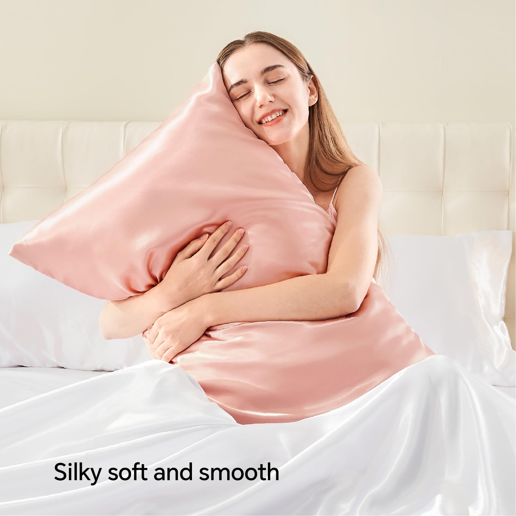 BEDELITE Satin Pillowcase with Zipper 2 Pack, Coral Pillow Cases Standard Size, Super Soft and Cooling Similar to Silk Pillow Cases, Gift for Women Men(20x26 Inches)