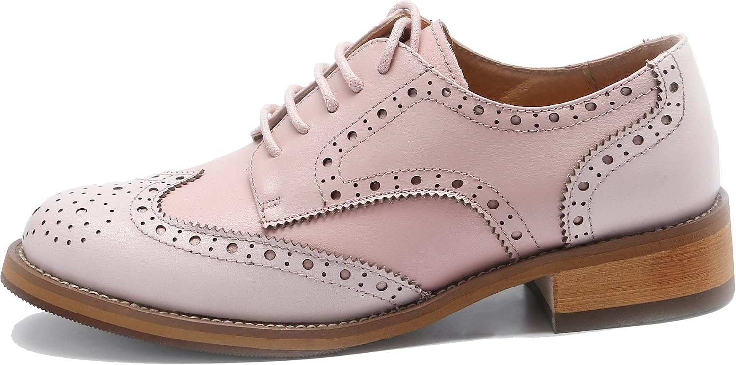 Women's Perforated Lace-up Wingtip Multicolor Leather Flat Oxfords Vintage Oxford Shoes