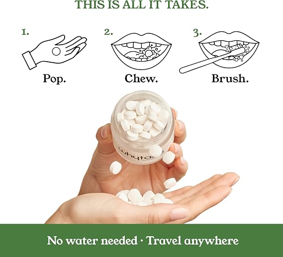 Toothpaste Tablets - Original Fluoride Free with Nano Hydroxyapatite, 70 Tabs 1 Month Supply, Enamel Care for Sensitive Teeth, TSA Travel Friendly, Vegan, Peppermint