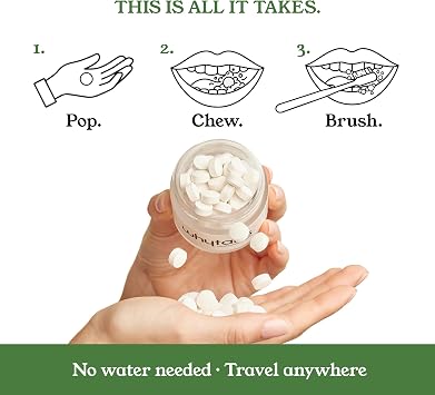Toothpaste Tablets - Original Fluoride Free with Nano Hydroxyapatite, 70 Tabs 1 Month Supply, Enamel Care for Sensitive Teeth, TSA Travel Friendly, Vegan, Peppermint