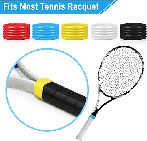 Miniatura 3 de Leitee 20 piezas de raqueta de tenis de silicona, bandas de agarre de raqueta de tenis, anillo de goma antideslizante para tenis absorbente que