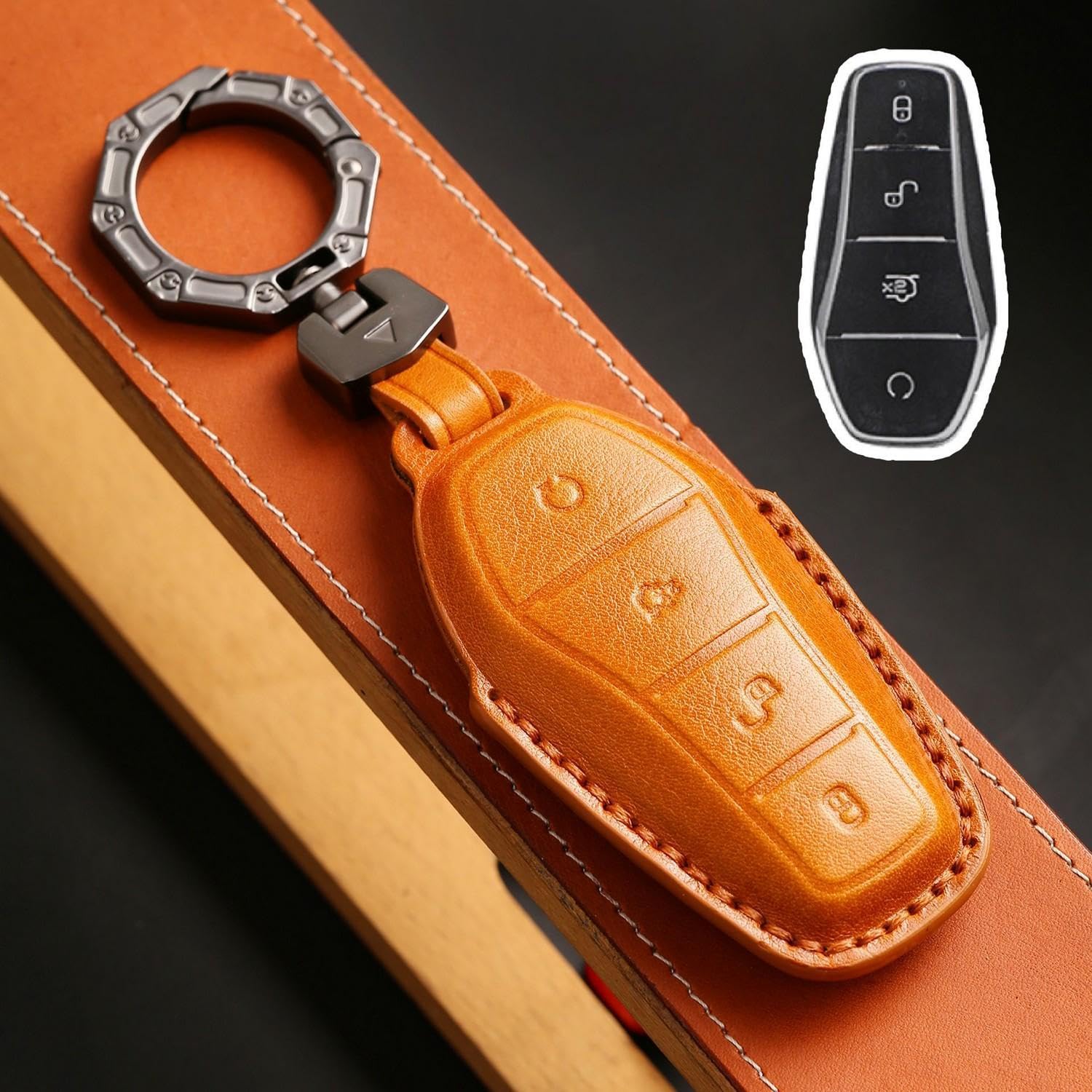 Coque de clé BYD en alliage de zinc et cuir pour protection de clé intelligente