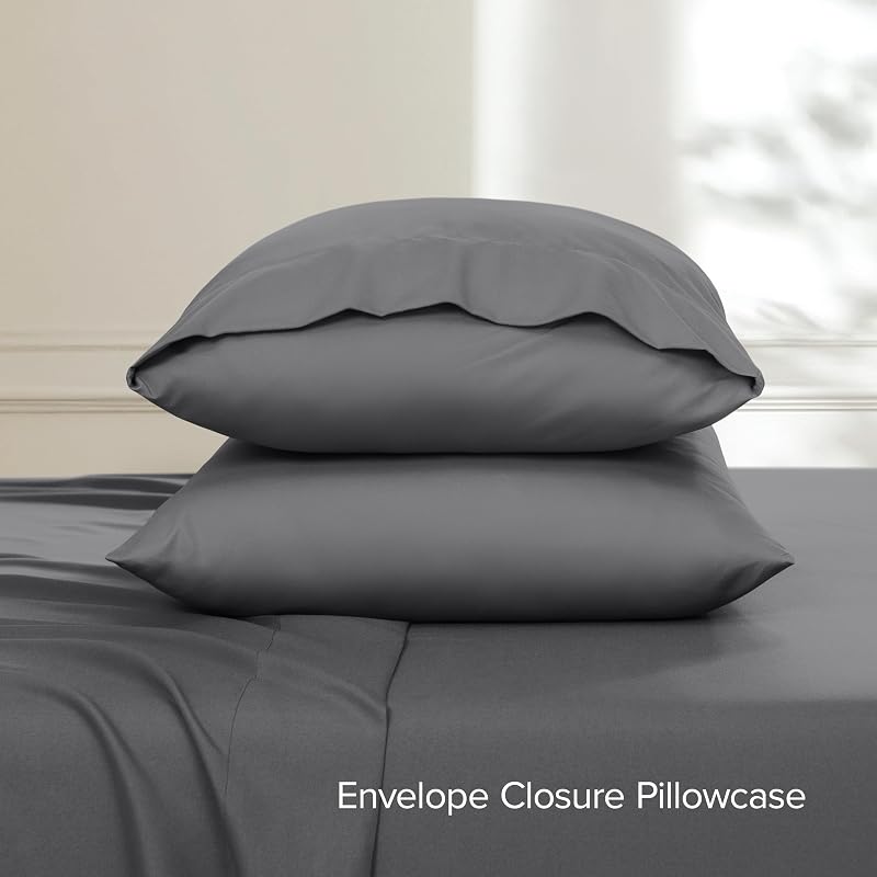 Bare Home Sheet Set 1800 Ultra-Soft Envelope Pillowcases (Queen, Grey) image 4