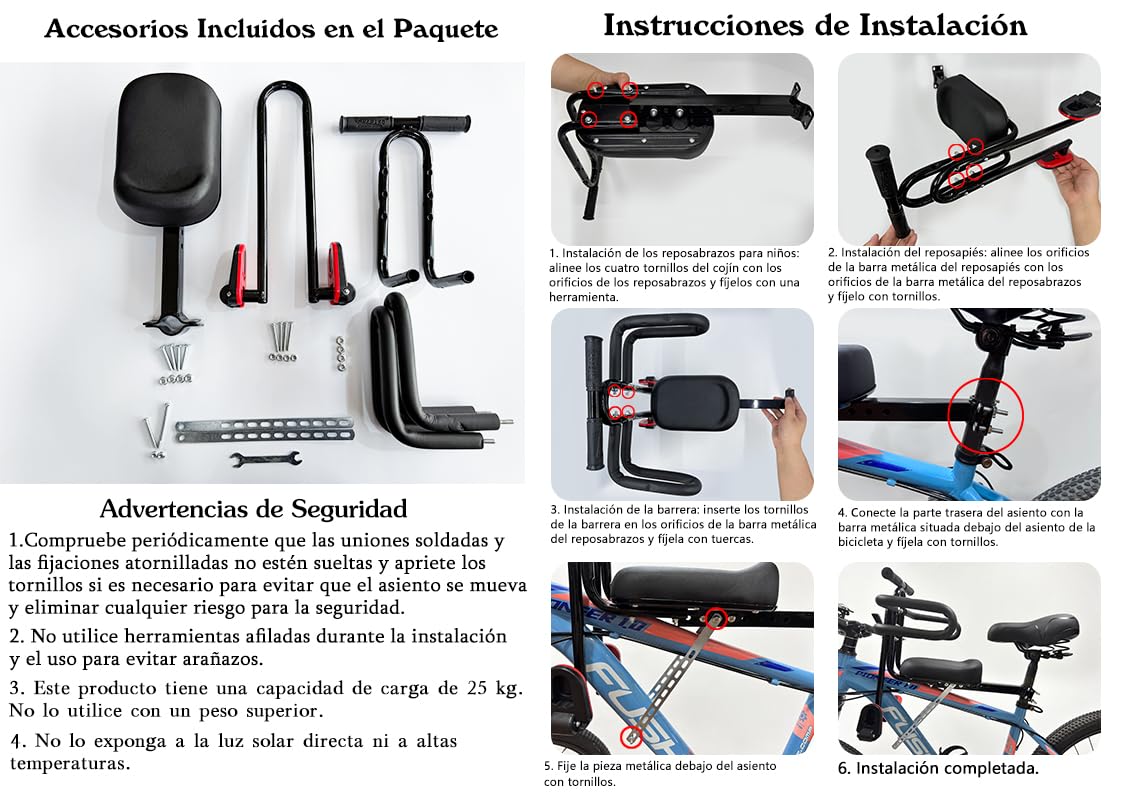 auvstar Asiento Bicicleta Infantil Delantero,Asiento Infantil para Bicicleta de Montaña,Asiento de Bicicleta con Reposabrazos,Reposapiés y Cerramiento