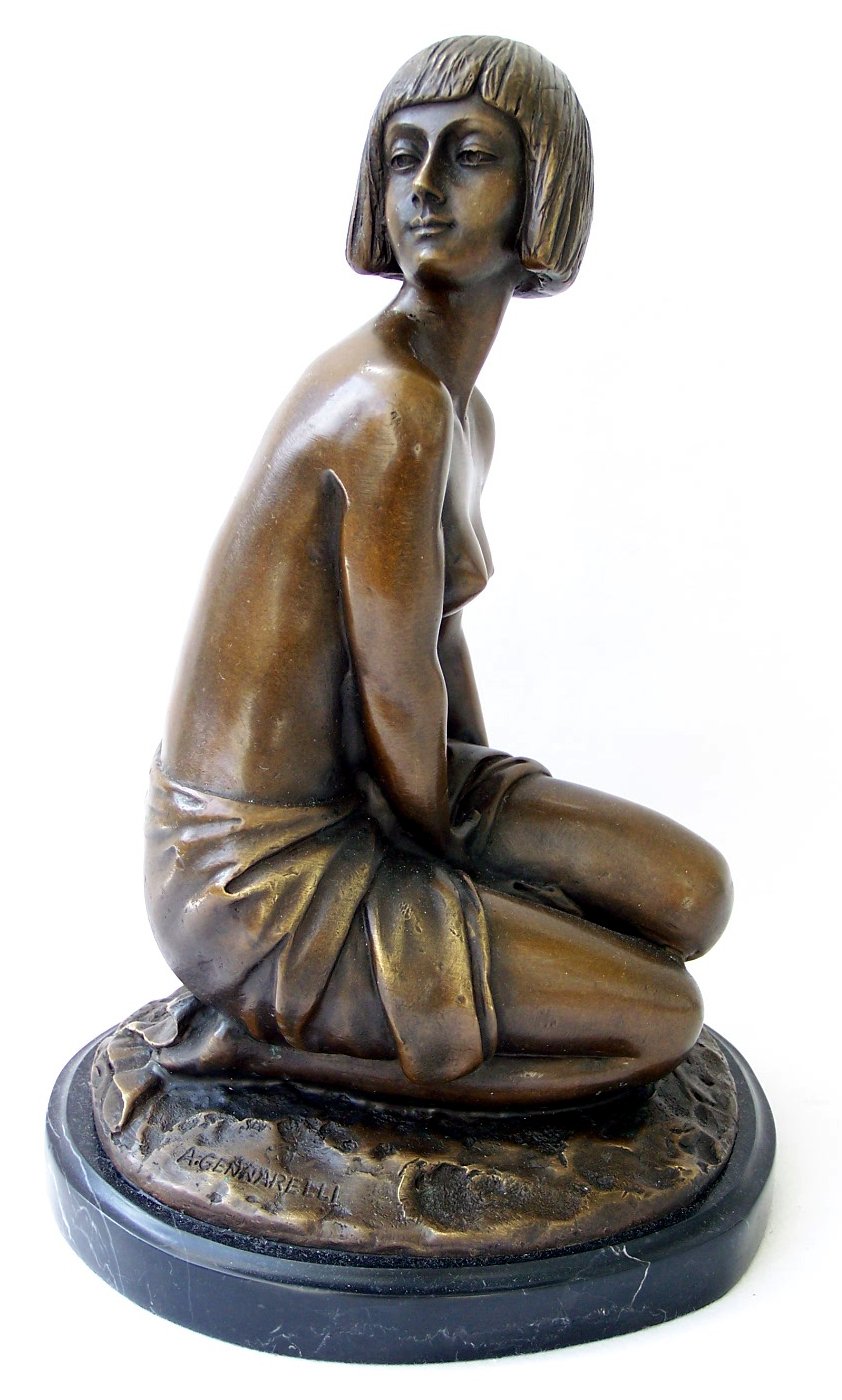 Nu en bronze Art Déco Aspasie par Amedeo Gennarelli, traitement de protection anti-marrone unique