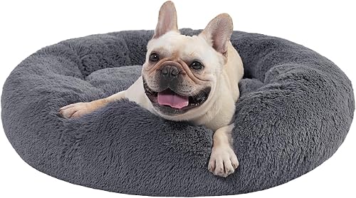 PuppyPalace Cama calmante para perros de 30 pulgadas con funda extraíble, cama para perro con forma de dona antiansiedad, camas redondas de felpa