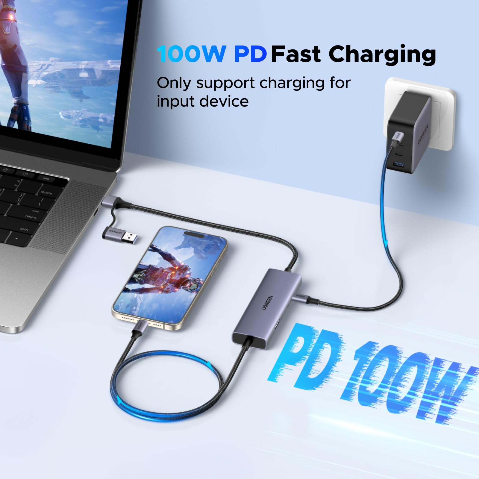 UGREEN Karta przechwytująca i ładowarka PD 100 W, karta przechwytująca 4K30Hz Loop-Out 2K30Hz, karta przechwytująca wideo USB 3.0 hdmi do Switch/Steam Deck