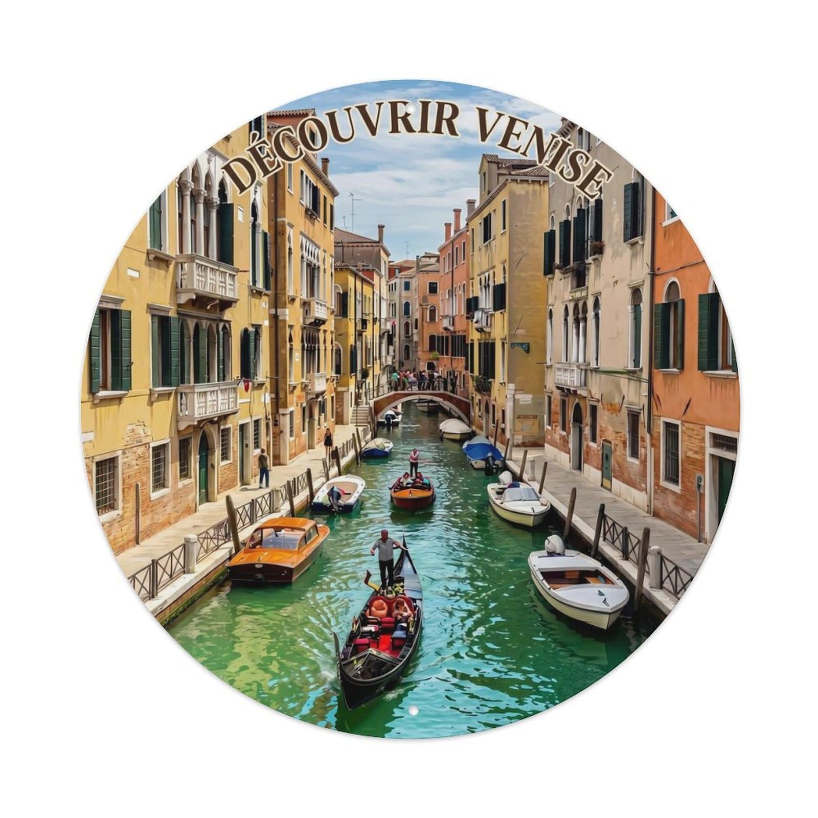 Italian Venice Canal Waterway Classic Gondola Heritage Vacation Metal Tin Sign Plaque Wall Decor for Cafe, Man Cave, Club Bar, Office, Home Garden Round Metal Poster 8x8Inch