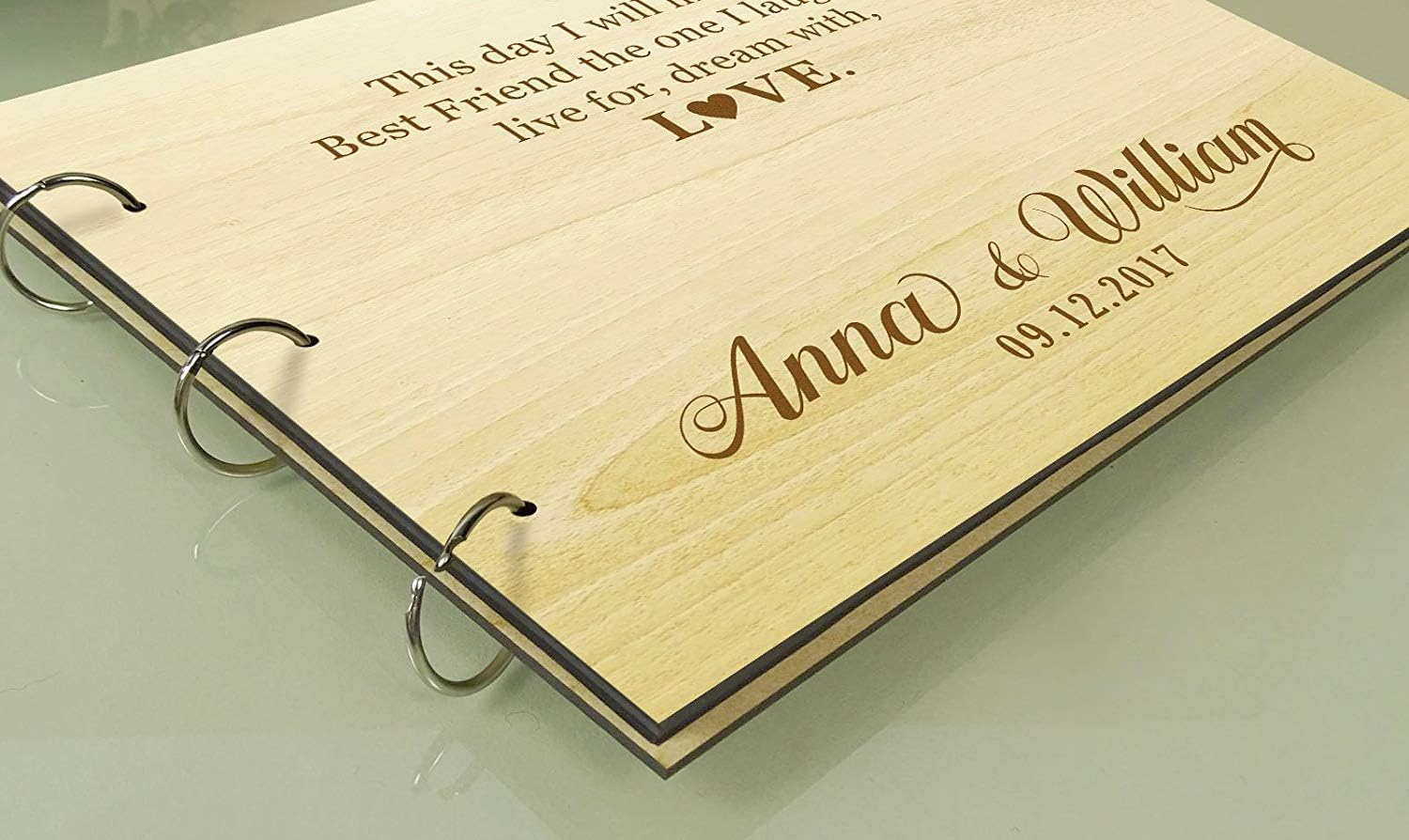 Darling Souvenir Personalised Wooden Wedding Guest Book Engraved Bride & Groom Advice Book Photo Album