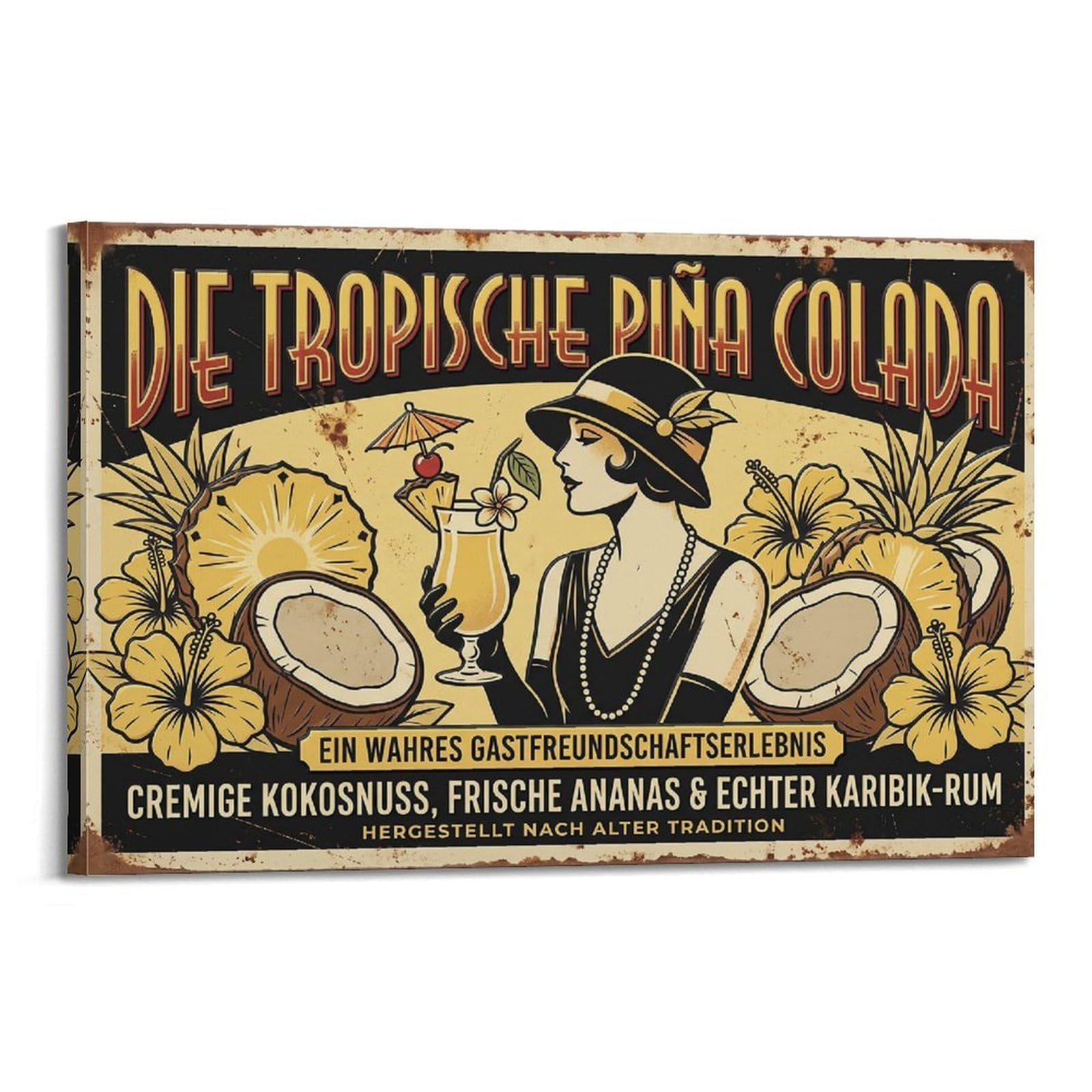 OKAHYS Pina Colada Poster Mixed Beverage Mixology Vintage Bar Modern Decorative Canvas Prints - Ideal Wall Art for Family, Man Cave, Game Room, Boys & Girls Bedroom 24x36inch