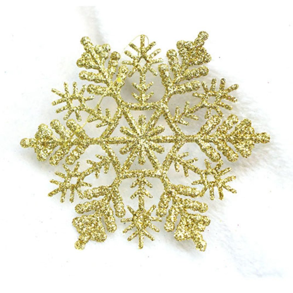 Dadaaa Gold Glitter Snowflake Shape Hanging Decorations Christmas Tree Ornament Window Decoration,24Pcs (Gold)