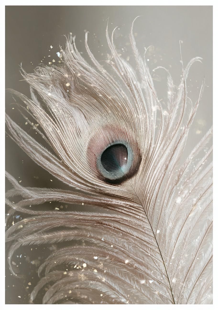 WANGWANGMIAO DIY Paint by Numbers for Adults White Peacock Feather Details,Oil Painting Kits,Craft Art Painting,Acrylic Pigment Drawing Gift for Home,16x20inch，with Frame