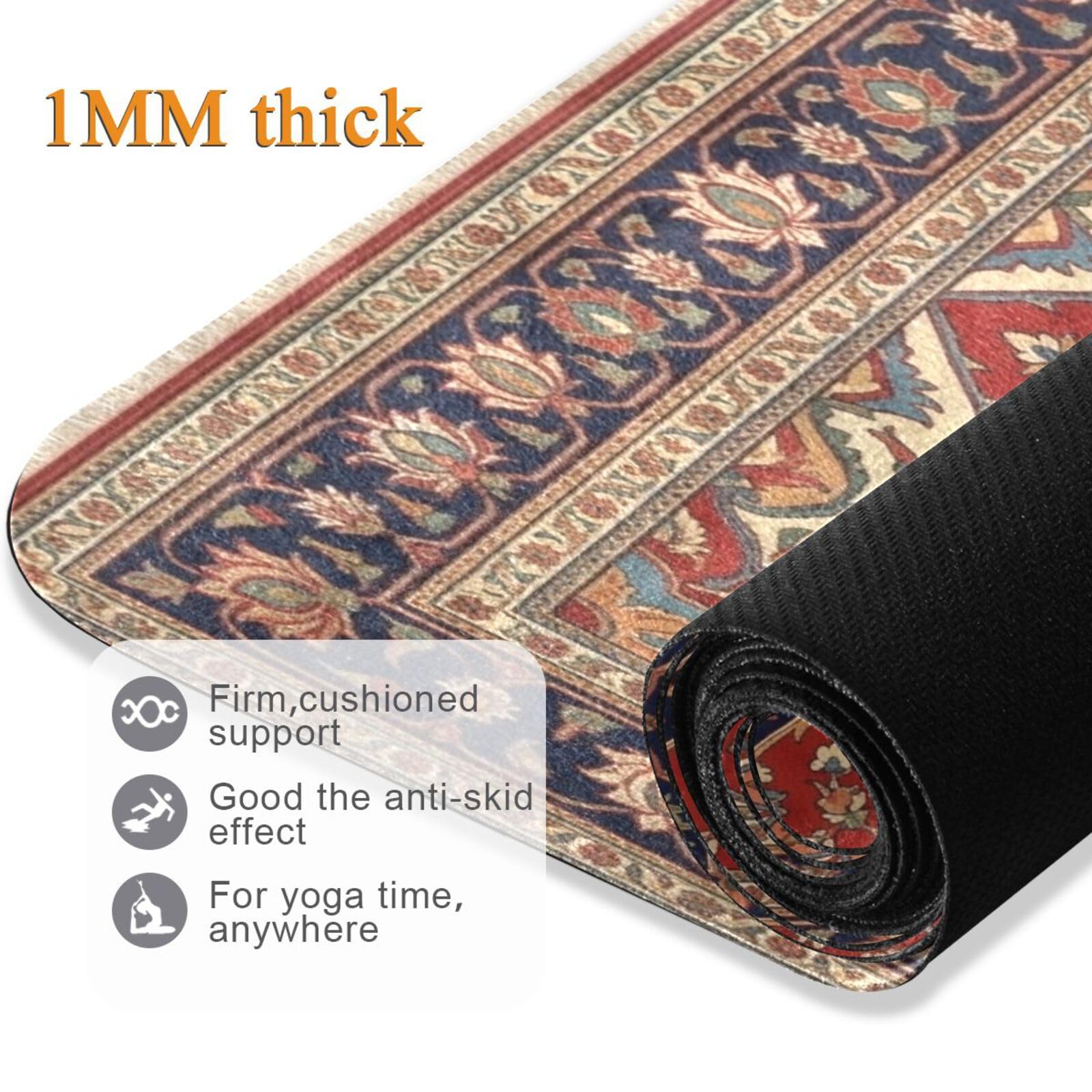 Kigai Tapis de yoga rouge motif persan tapis de fitness respectueux de l'environnement antidérapant portable pliable tapis d'entraînement au sol pour pilates maison gym exercice plage 179,8 x 66 cm