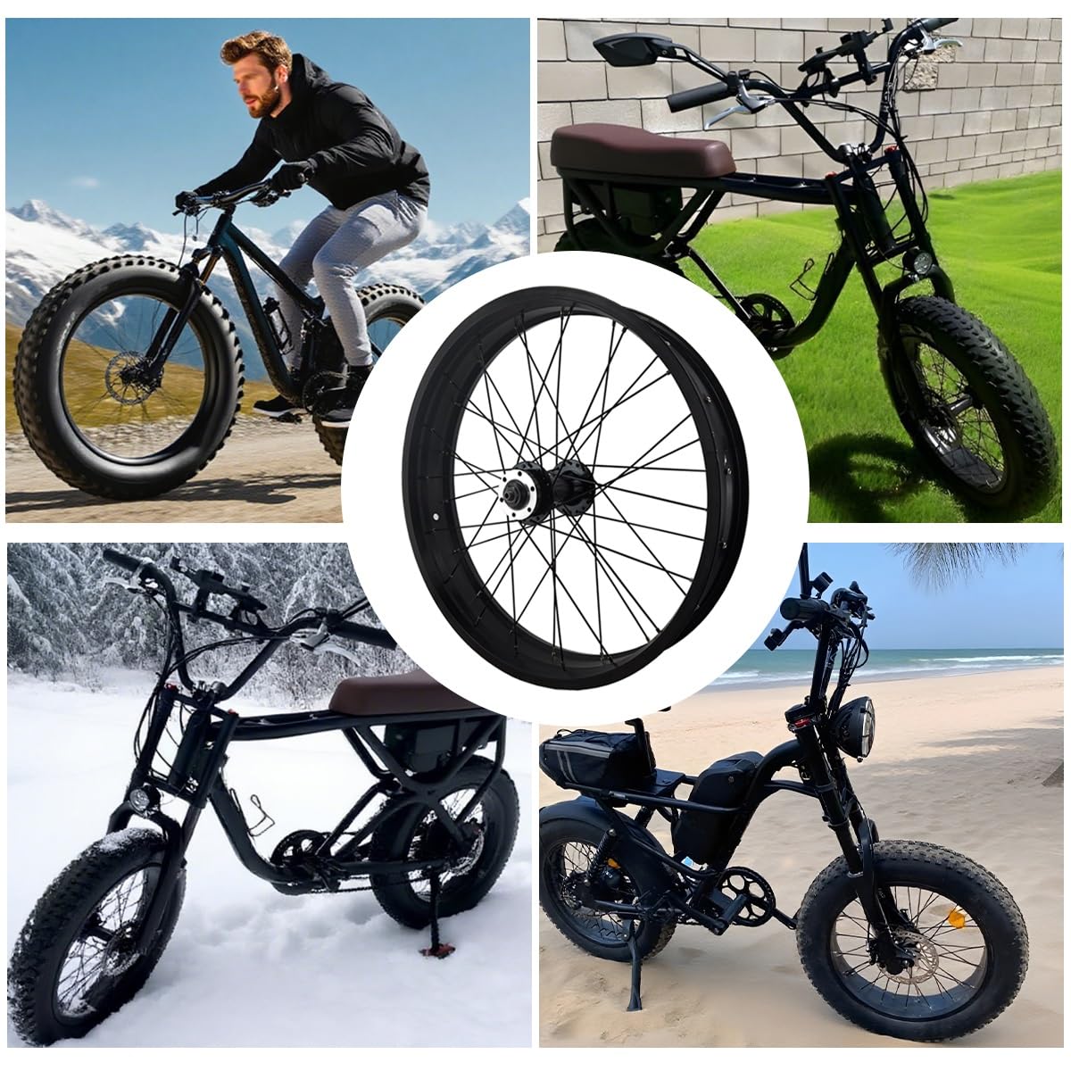 Ruota Anteriore per Biciclette con Pneumatici Larghi 20/26 x 4 Pollici, Cerchio in Lega a Doppia Parete, 36 Fori, Freno a Disco, sgancio rapido 9 x 135 mm, per Bici elettriche da s