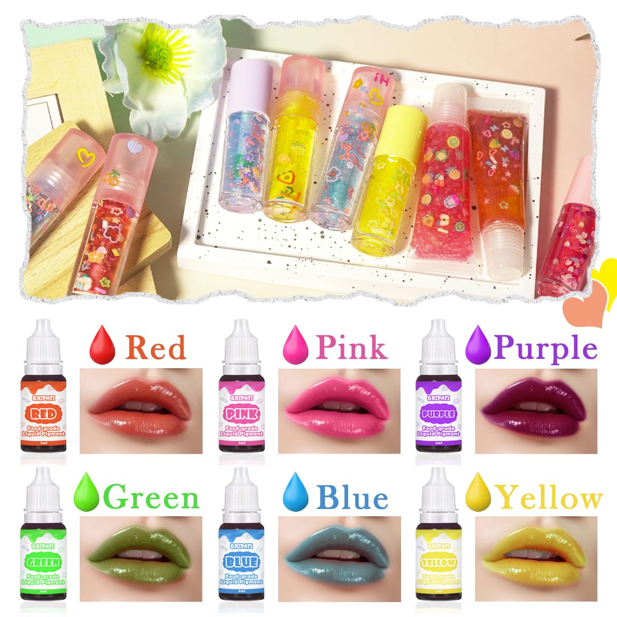 DIY Lip Gloss Making Kit - All-in-One to Make Your Own Lip Care Gloss Set with Clear Base, Pigments, Glitter, Tubes, Fun Creative Gift for Women Girls Makeup Lovers in Christmas Birthdays